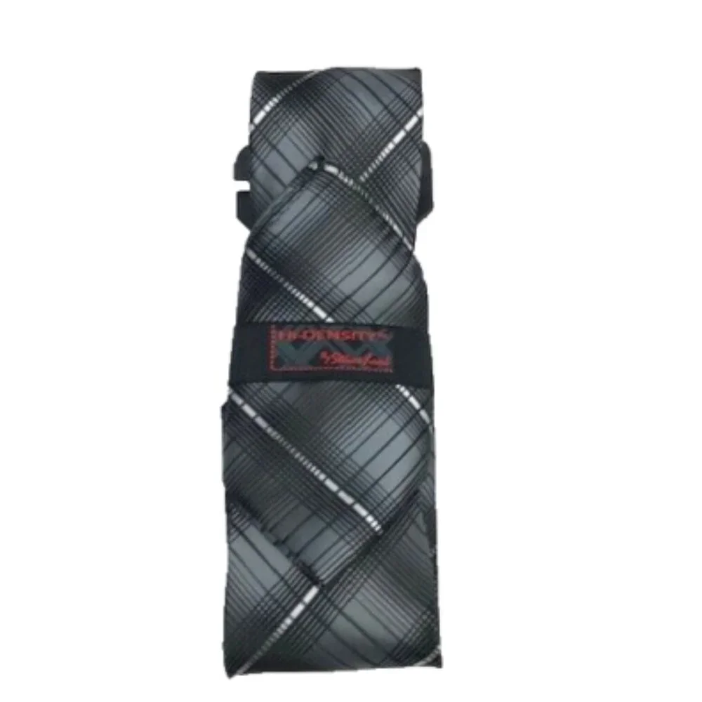 Steven Land Men's Tie & Hanky Black Charcoal Gray Silver Hi-Density 3.5